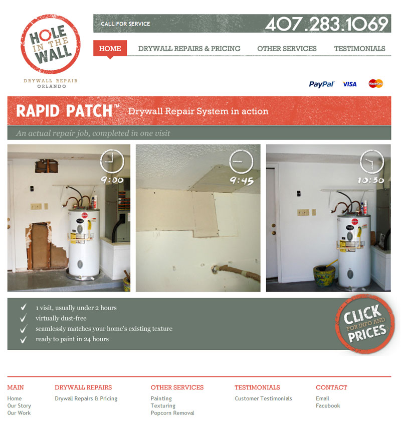 screen1 Web design for Hole in the Wall drywall repair