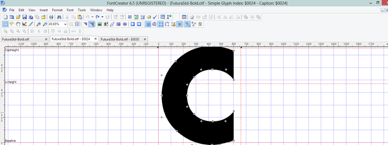 FontCreator edit glyph window